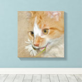 Tabby kitten met madeliefje canvas afdruk (Insitu (Houten vloer))