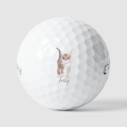 Tabby Kitten met tekstblokken Golfballen (Voorkant)