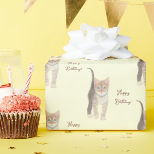 Tabby kitten met tekstinpakpapier cadeaupapier (Verjaardagsfeest)