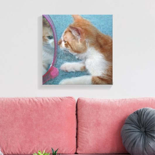 tabby kitten reflectie in spiegel canvas afdruk (Insitu (Woonkamer))