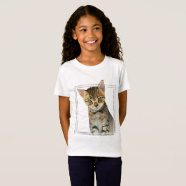 Tabby Kitten Schilderen met Faux Marble Lijst T-shirt