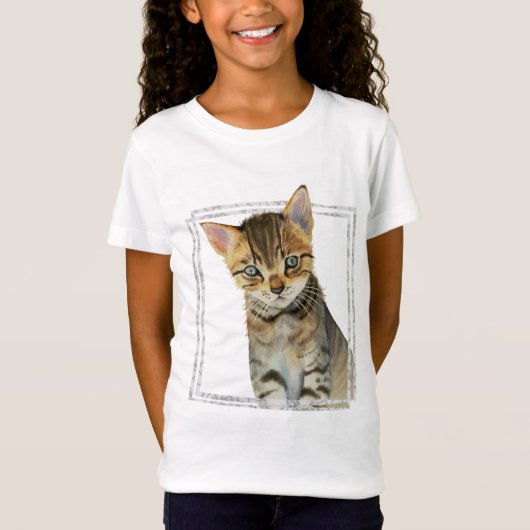 Tabby Kitten Schilderen met Faux Marble Lijst T-shirt (Voorkant)