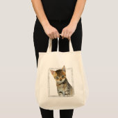 Tabby Kitten Schilderen met Faux Marble Lijst Tote Bag (Voorkant (product))