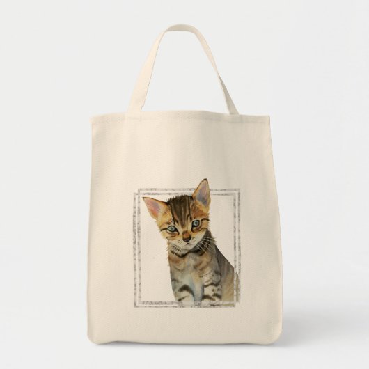 Tabby Kitten Schilderen met Faux Marble Lijst Tote Bag (Voorkant)