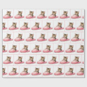 Tabby Kitten Sleeping in a Pink Slipper Cadeaupapier (Vlak)