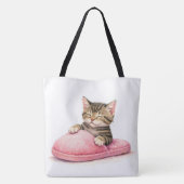 Tabby Kitten Sleeping in a Pink Slipper Tote Bag (Achterkant)