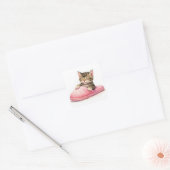 Tabby Kitten Sleeping in a Pink Slipper Vierkante Sticker (Envelop)