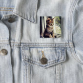 Tabby Kitten Watching Vierkante Button 5,1 Cm (In situ)