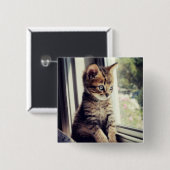 Tabby Kitten Watching Vierkante Button 5,1 Cm (Voorkant /achterkant)
