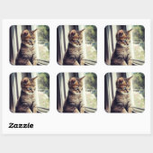 Tabby Kitten Watching Vierkante Sticker (Vel)