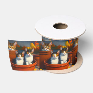 Tabby Kittens in potten olieverf, Satijnen Lint