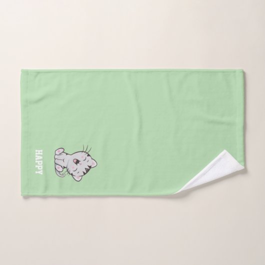 Tabby Kitty Cat & Name Text op Light Green Bad Handdoek (Handdoek)