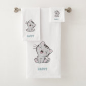 Tabby Kitty Cat & Name Text op White Bad Handdoek (Insitu)
