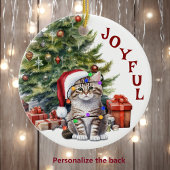 Tabby Kitty kat in kerstverlichting voor kleinkind Keramisch Ornament