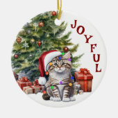 Tabby Kitty kat in kerstverlichting voor kleinkind Keramisch Ornament (Voorkant)
