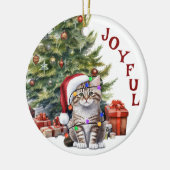 Tabby Kitty kat in kerstverlichting voor kleinkind Keramisch Ornament (Links)