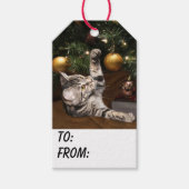 Tabby kitty met kerstmis cadeaulabel (Voorkant)