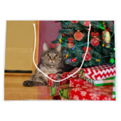 Tabby kitty met kerstmis groot cadeauzakje (Voorkant)