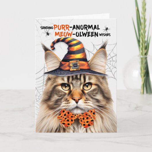 Tabby Maine Coon Cat PURRanormaal MEOWolween Feestdagen Kaart (Voorkant)