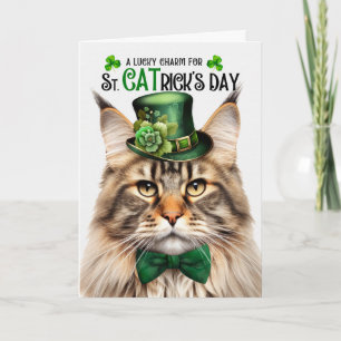 Tabby Maine Coon poes CATrick's Day Lucky Charm Feestdagen Kaart
