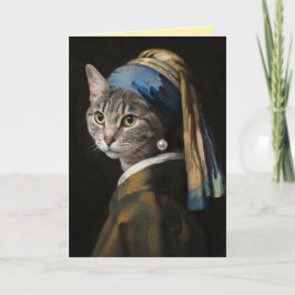 Tabby met een Parel Oorbel Wenskaart Feestdagen Kaart
