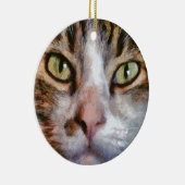 Tabby met lange adem: sluit portret af keramisch ornament (Rechts)