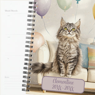 Tabby Party Kat On Gedateerd Agenda Dagboek