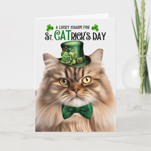 Tabby Perzische Kat Lucky Charm St CATrick's Day Feestdagen Kaart (Voorkant)