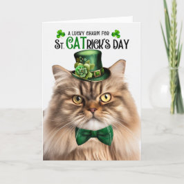 Tabby Perzische Kat Lucky Charm St CATrick's Day Feestdagen Kaart