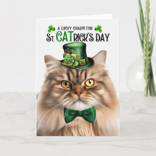 Tabby Perzische Kat Lucky Charm St CATrick's Day Feestdagen Kaart