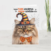 Tabby Perzische Kat PURRanormale MEOWolween Feestdagen Kaart (Voorkant)