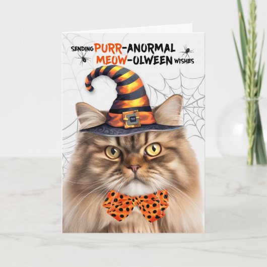 Tabby Perzische Kat PURRanormale MEOWolween Feestdagen Kaart (Voorkant)