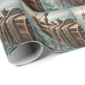 Tabby Pet op nautische bootkabels Cadeaupapier (Rol Hoek)
