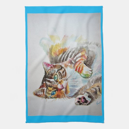 Tabby tabbies Cute Cat cats waterverf Tea Towel Theedoek (Verticaal)