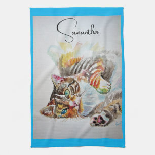 Tabby tabbies Cute Cat cats waterverf Tea Towel Theedoek