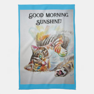 Tabby tabbies Cute Cat cats waterverf Tea Towel Theedoek