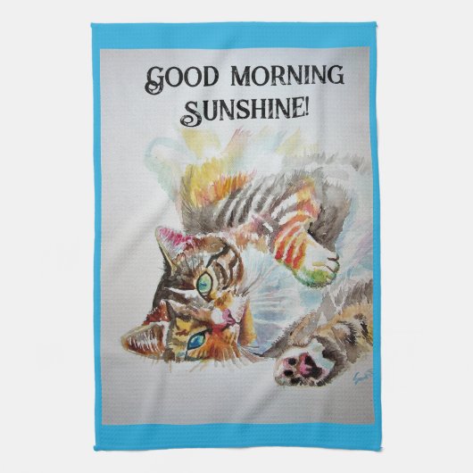 Tabby tabbies Cute Cat cats waterverf Tea Towel Theedoek (Verticaal)