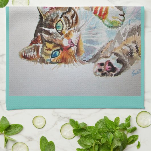 tabby tabbies Cute Cat waterverf Cute Script Theedoek (Gevouwen)