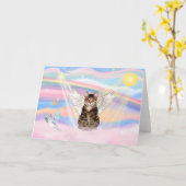 Tabby Tiger Cat Angel in Clouds Kaart (Gele Bloem)