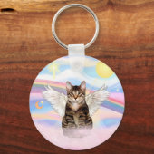 Tabby Tiger Cat Angel in Clouds Sleutelhanger (Voorkant)