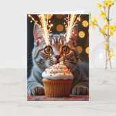 Tabby Verjaardags Sparkler Kaart (Gele Bloem)