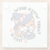 Tabby Witch Brew – Cute Halloween Cat Design Glazen Onderzetter (Achterkant)