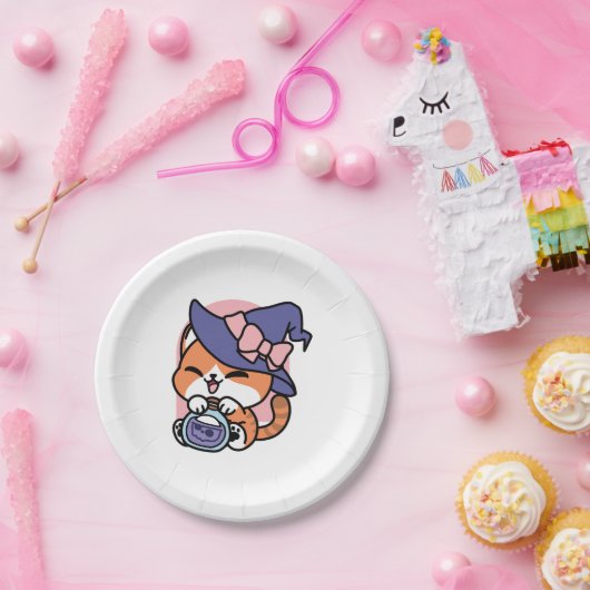Tabby Witch Brew – Cute Halloween Cat Design Papieren Bordje (Feest)