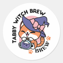 Tabby Witch Brew – Cute Halloween Cat Design Ronde Sticker