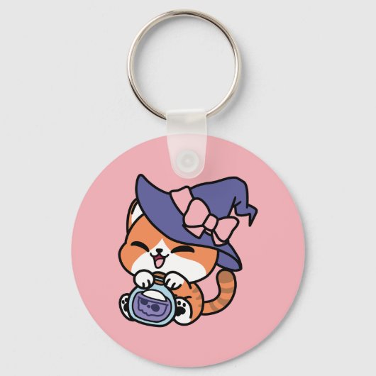 Tabby Witch Brew – Cute Halloween Cat Design Sleutelhanger (Voorkant)