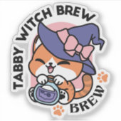 Tabby Witch Brew – Cute Halloween Cat Design Sticker (Voorkant)