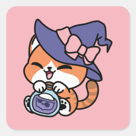 Tabby Witch Brew – Cute Halloween Cat Design Vierkante Sticker