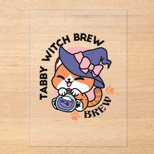 Tabby Witch Brew - Schattige Halloween Cat Design Acryl Uitnodigingen