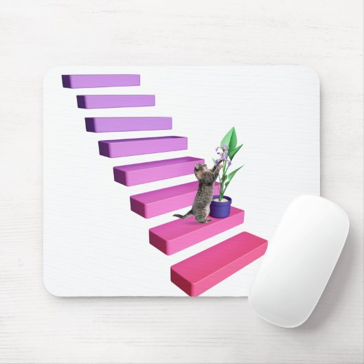 Tabbykat en Plant op trap Muismat (Met muis)
