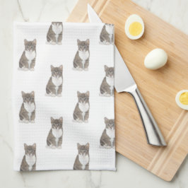 Tabbykat (grijs) theedoek